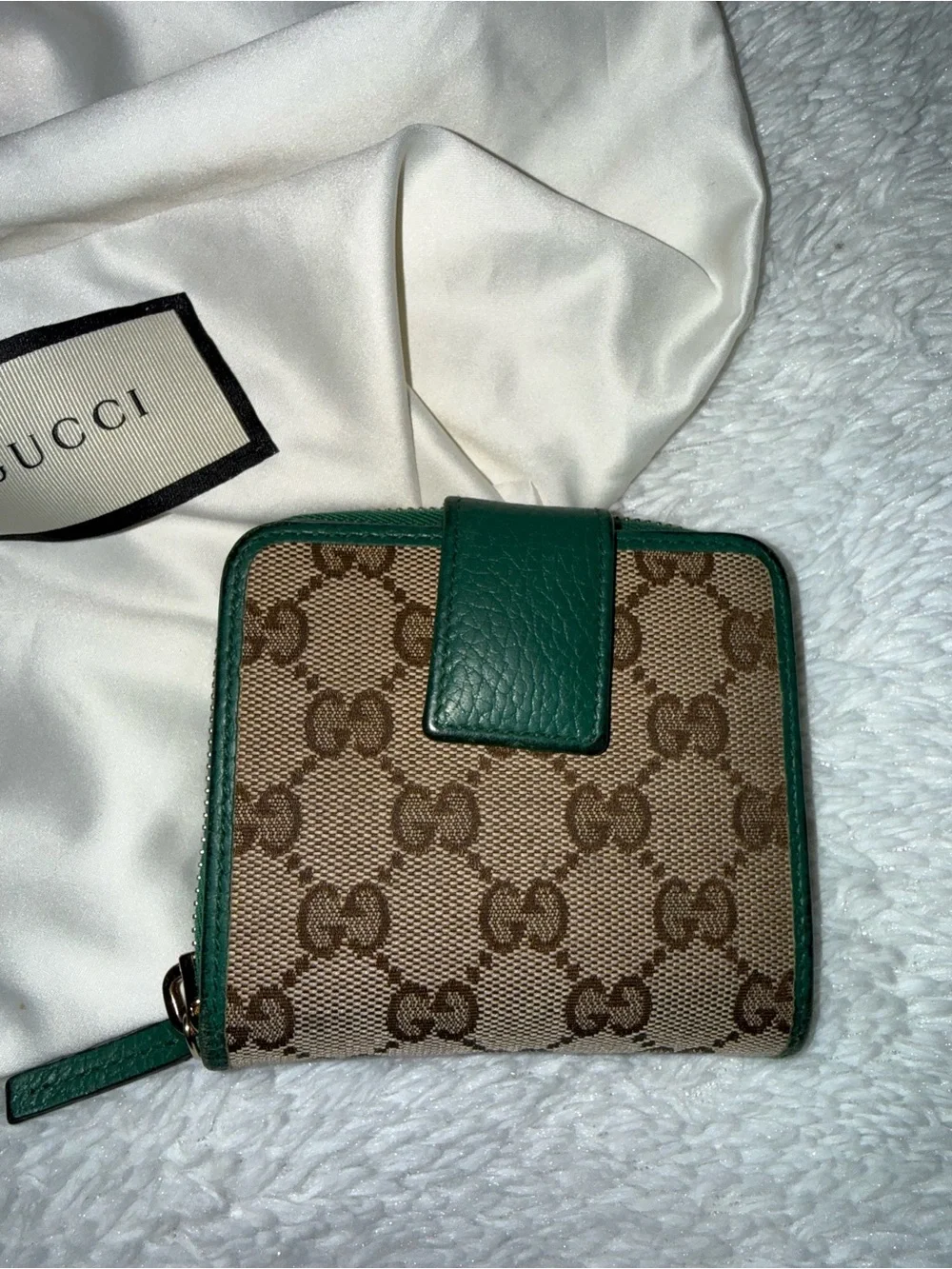 Gucci Brown GG Canvas Wallet with Green Trim